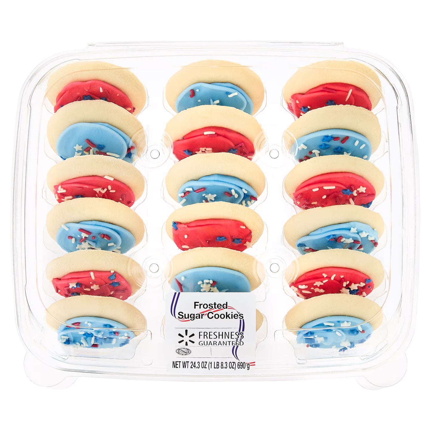 Freshness Guaranteed Blue and Red Frosted Sugar Cookies with Patriotic Sprinkles, 24.3 oz, 18 Count
