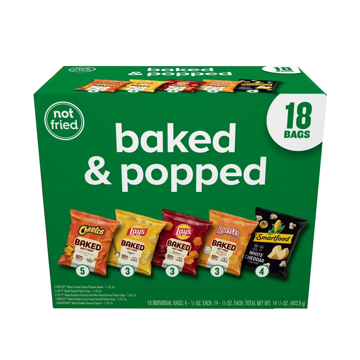 Frito-Lay Baked and Popped Mix Variety pack Snack Chips, 18 Count Multipack
