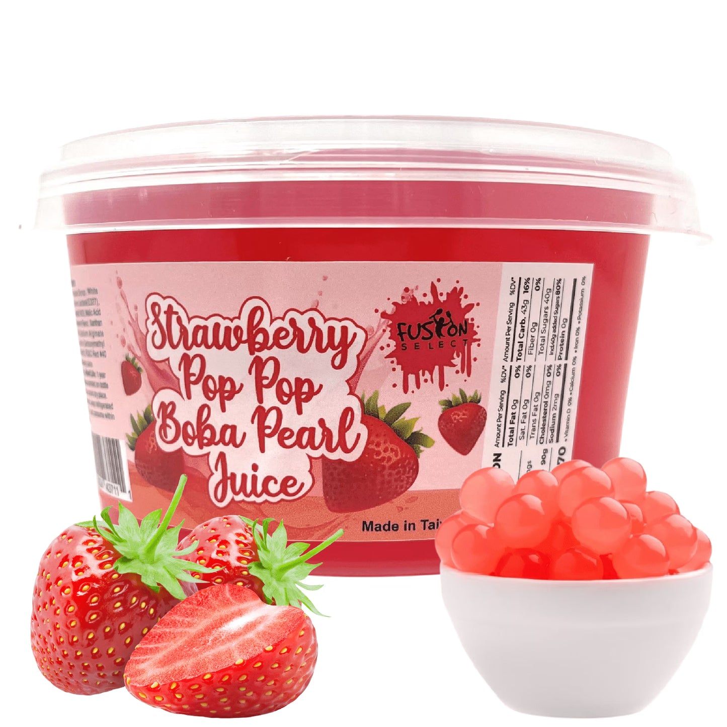 Fusion Select Bursting Boba Popping Boba Pearls - Fruit Tea Snack Toppings (Strawberry)