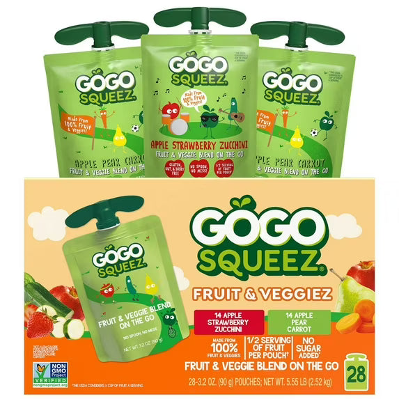 GoGo SqueeZ Fruit & VeggieZ Applesauce Pouches, 3.2 Ounce (28 Count)