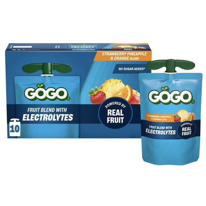 (2 pack) GOGO Electrolytes No Sugar Added Strawberry Pineapple & Orange Fruit Blend Pouches, 3.9oz (10 Pack)
