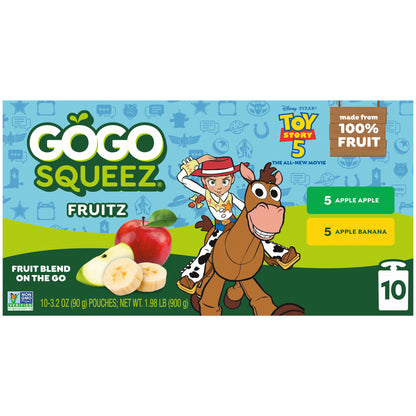 GoGo squeeZ No Sugar Added Apple Banana Applesauce Variety Pouches, 3.2 oz (10 Pack)