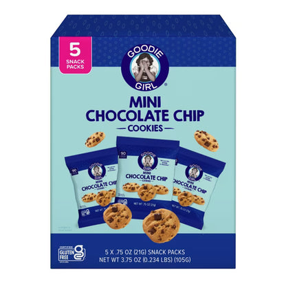 Goodie Girl Gluten Free Chocolate Chip Mini Cookies Snack Pack, 0.75 oz per Bag, 5 Count