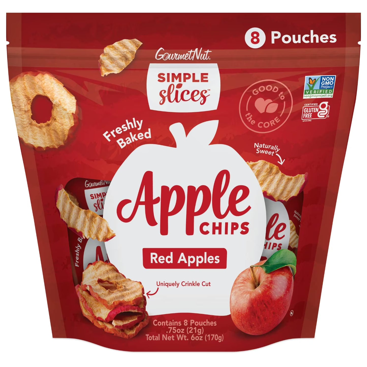 GourmetNut Simple Slices Baked Apple Chips (Red Apple, 0.75 Ounce (Pack of 8 Bag)) HB5