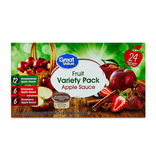 Great Value Fruit Variety Pack Applesauce, 3.2 oz, 24 Pouches