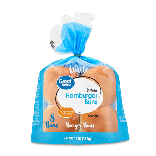 Great Value White Hamburger Buns, 11 oz, 8 Count