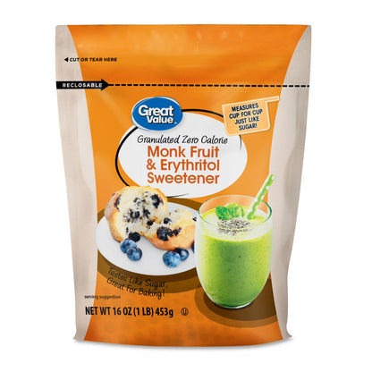 Great Value Monk Fruit & Erythritol Zero Calorie Sweetener, 16 oz