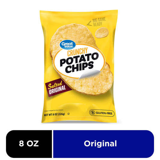 Great Value Salted Original Crunchy Potato Chips, 8 oz