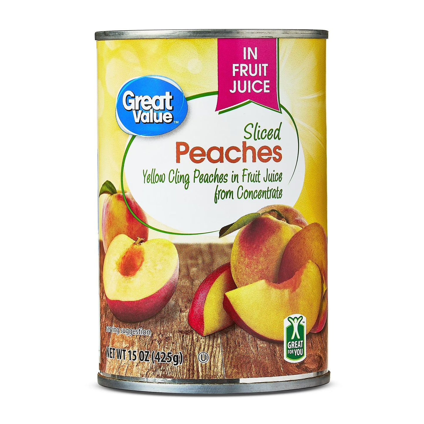Great Value Sliced Yellow Cling Peaches in Juice, 14.75 oz Can