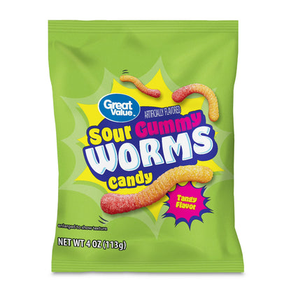 Great Value Sour Gummy Worms Candy, 4 oz