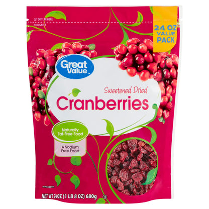 (2 pack) Great Value Sweetened Dried Cranberries, 24 oz