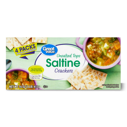 (6 pack) Great Value Unsalted Tops Saltine Crackers, 16 oz