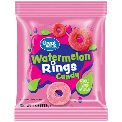 Great Value Watermelon Rings Gummy Candy, 4 oz