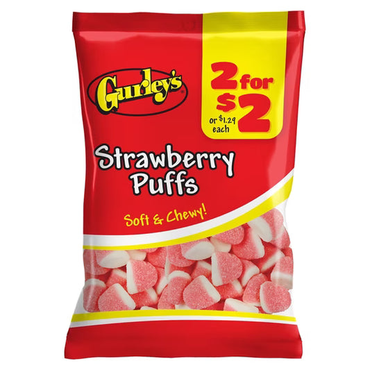 Gurley's Strawberry Puffs, Soft & Sweet Marshmallow-Like Candy (Pack of 12)