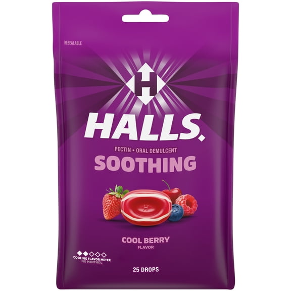 (3 pack) HALLS Soothing Cool Berry Throat Drops, FSA/HSA Eligible, 25 Drops