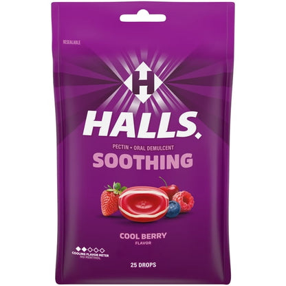 (3 pack) HALLS Soothing Cool Berry Throat Drops, FSA/HSA Eligible, 25 Drops