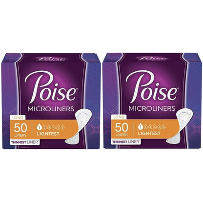 Poise Microliners, Long Length - Lightest Absorbency, 50 Count (Pack of 2)