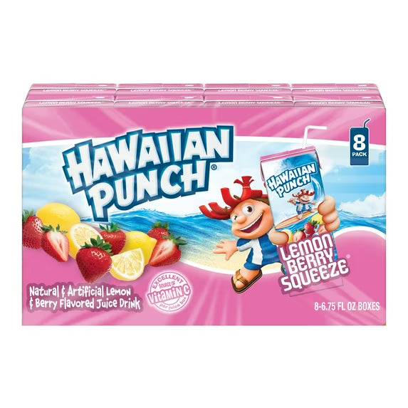 PR Hawaiian Punch Lemon Berry Flavor Juice, 8 pack, 54oz, Shelf Stable, Liquids, Cardboard Box