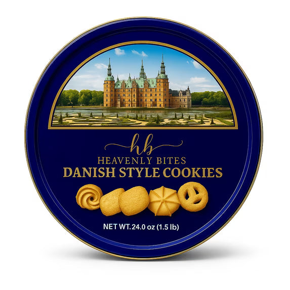 Heavenly Bites Danish Style Butter Cookies in Metal Tin 24 Oz - Crispy Sweet Snacks