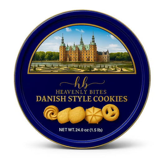 Heavenly Bites Danish Style Butter Cookies in Metal Tin 24 Oz - Crispy Sweet Snacks