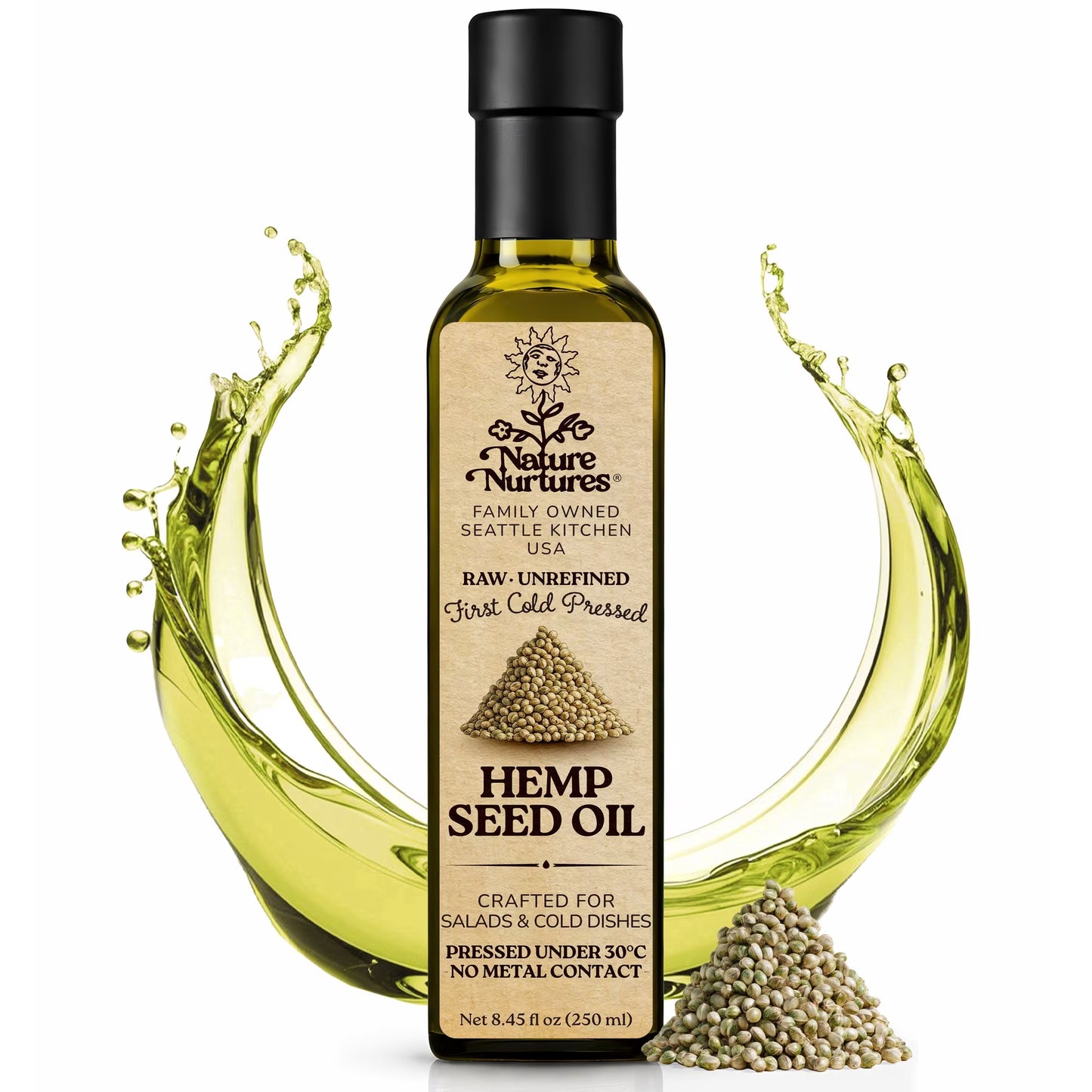 Hemp Seed Oil for Cooking | Raw First Cold Pressed | Single Press Below 30C | Unrefined | Made in USA