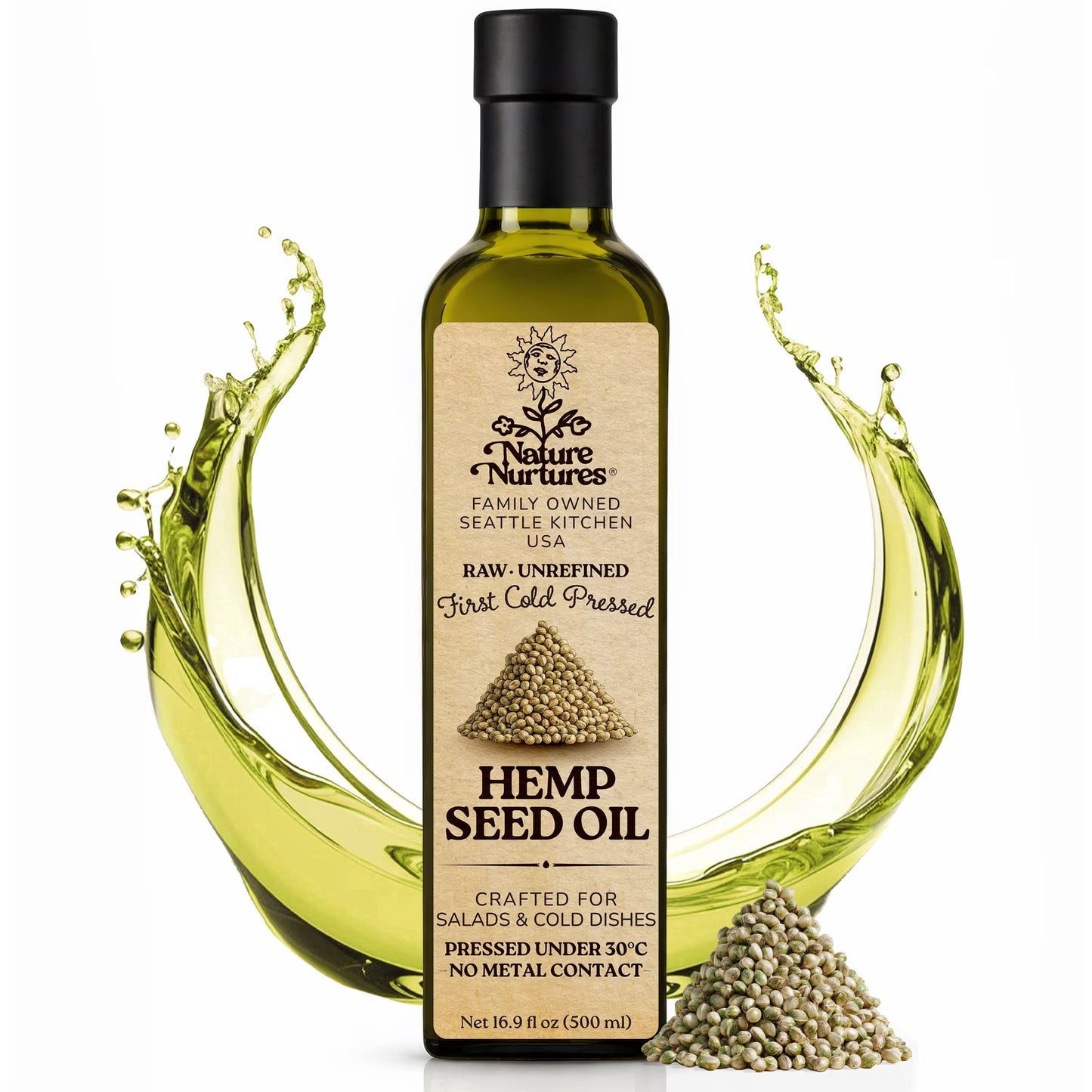 Hemp Seed Oil for Cooking | Raw First Cold Pressed | Single Press Below 30C | Unrefined | Made in USA