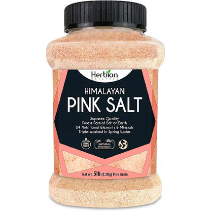 Herbion Himalayan Pink Salt, Fine Grain, 5 lb (2.2 Kg) Jar, All-Natural, Vegan, Kosher Certified, Triple-Washed