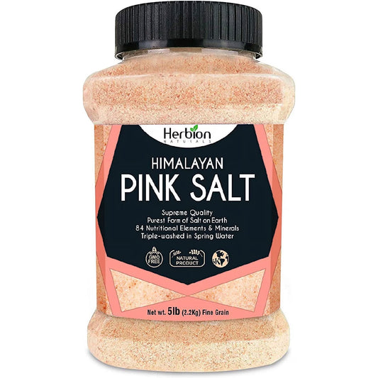 Herbion Himalayan Pink Salt, Fine Grain, 5 lb (2.2 Kg) Jar, All-Natural, Vegan, Kosher Certified, Triple-Washed