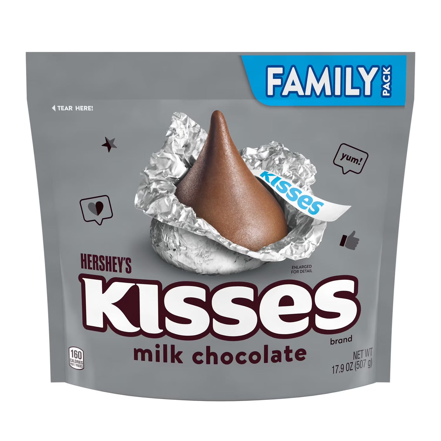 Hershey's Kisses Milk Chocolate Candy, Family Pack 17.9 oz
