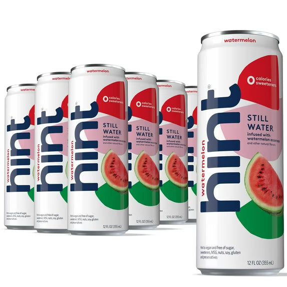 Hint Canned Water, Watermelon-Purified Flavored Water with Zero Calories, Natural Flavors, and Sugar Free - 12 Fl Oz Cans (Pack of 12)