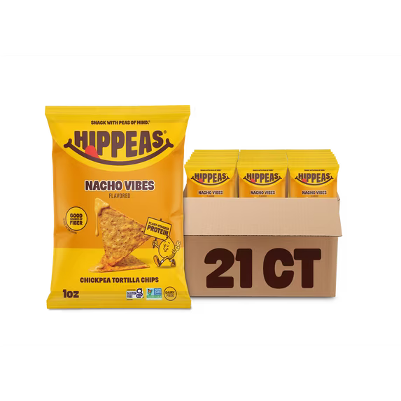 HIPPEAS Chickpea Tortilla Chips, Nacho Vibes, Gluten Free, 3g Protein, 1 oz, 21 Pack