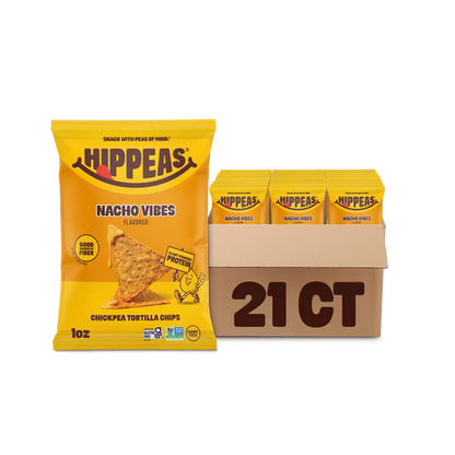 HIPPEAS Chickpea Tortilla Chips, Nacho Vibes, Gluten Free, 3g Protein, 1 oz, 21 Pack