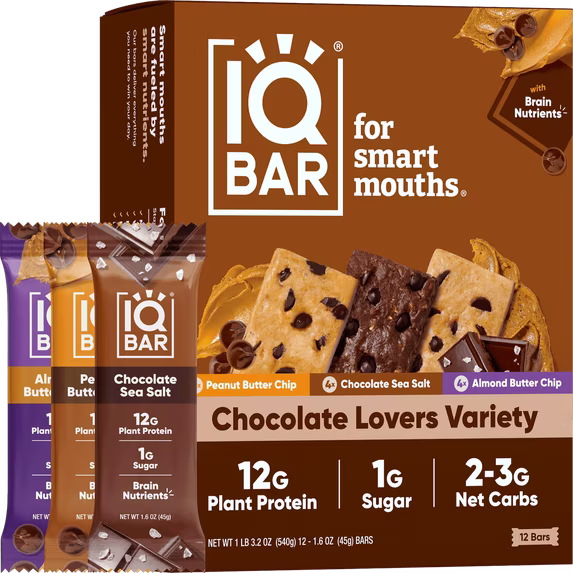 IQBAR Clean Plant Protein Bars - Chocolate Lovers Variety - 12 Count - Keto, Vegan, High Fiber, Gluten and Dairy Free, Low Sugar Snack