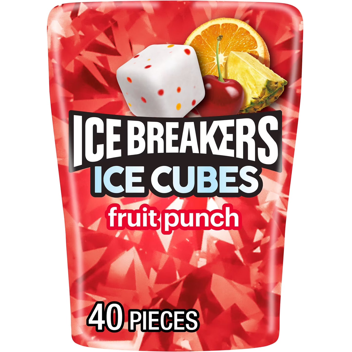 Ice Breakers Ice Cubes Fruit Punch Flavored Sugar Free Chewing Gum, Bottle 3.24 oz, 40 Pieces
