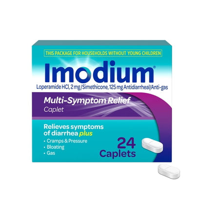 Imodium Multi-Symptom Relief Anti-Diarrheal Caplets 2mg Loperamide & Simethicone 125 mg, 24 Count