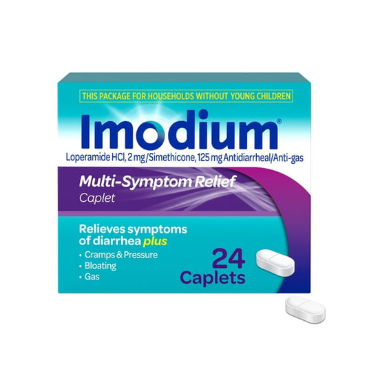 Imodium Multi-Symptom Relief Anti-Diarrheal Caplets 2mg Loperamide & Simethicone 125 mg, 24 Count