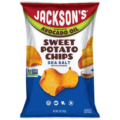 Jackson's Sweet Potato Kettle Chips with Sea Salt, Avocado Oil, Free of Top 9 Allergens, 5 oz