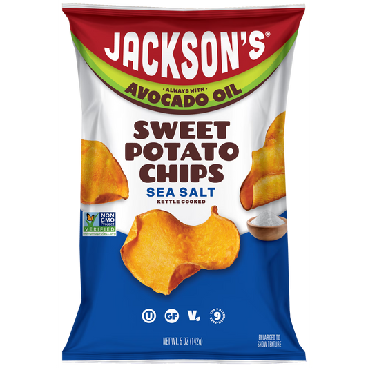 Jackson's Sweet Potato Kettle Chips with Sea Salt, Avocado Oil, Free of Top 9 Allergens, 5 oz