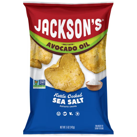 Jackson’s Classic Potato Kettle Chips with Sea Salt, Avocado Oil, Free of Top 9 Allergens, 5 oz
