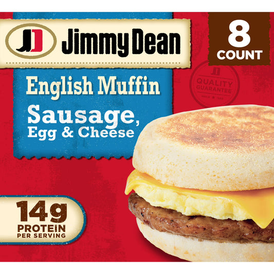 Jimmy Dean Frozen Breakfast Sandwich, Sausage Egg & Cheese English Muffin, 8 Count