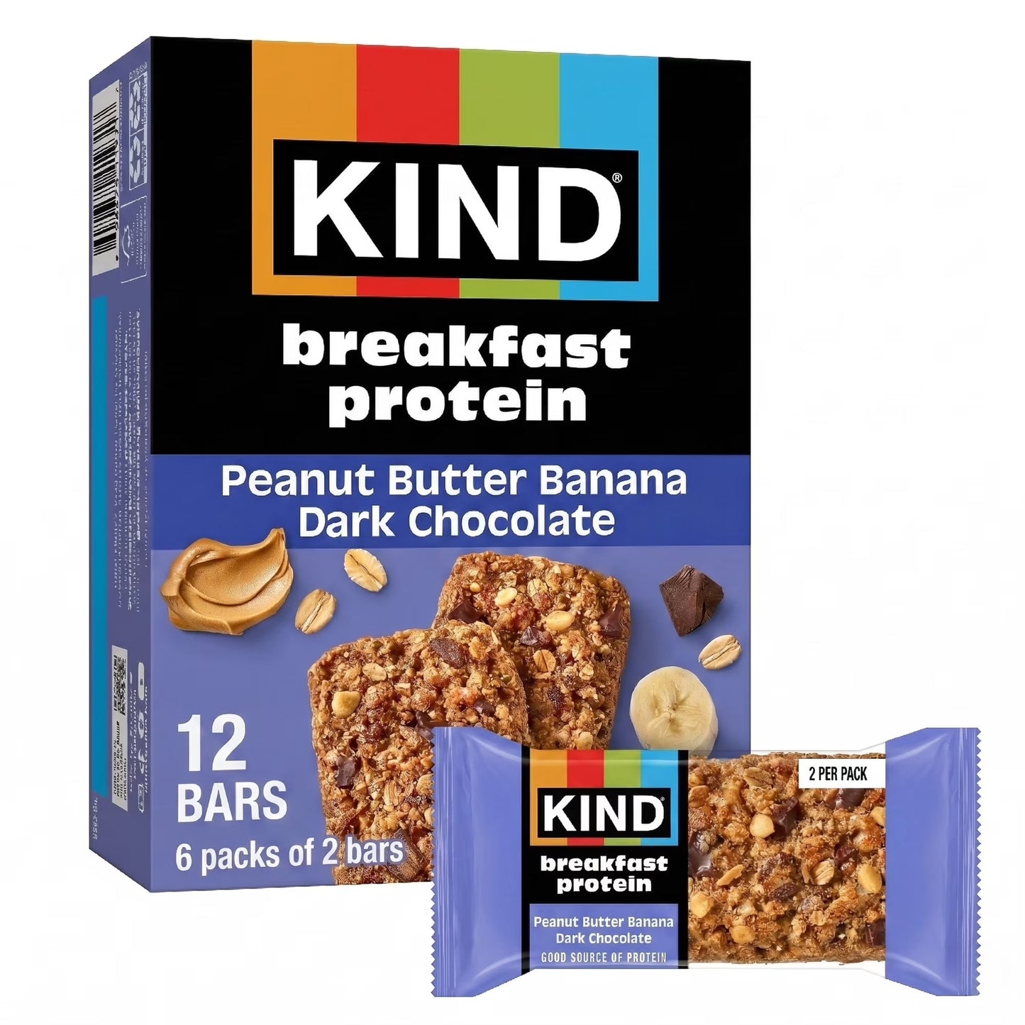 KIND Breakfast Peanut Butter Banana Dark Chocolate Gluten Free Protein Snack Bars, 1.76 oz, 6 Count One box