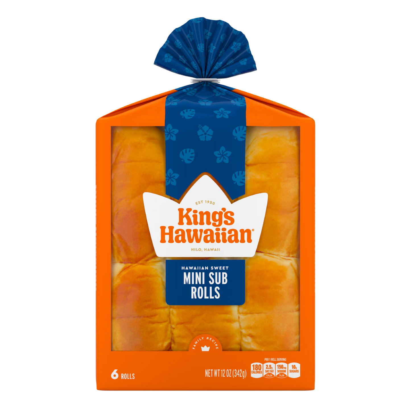 King's Hawaiian Original Hawaiian Sweet Mini Sub Rolls 6 Count, 12 oz, Shelf-Stable
