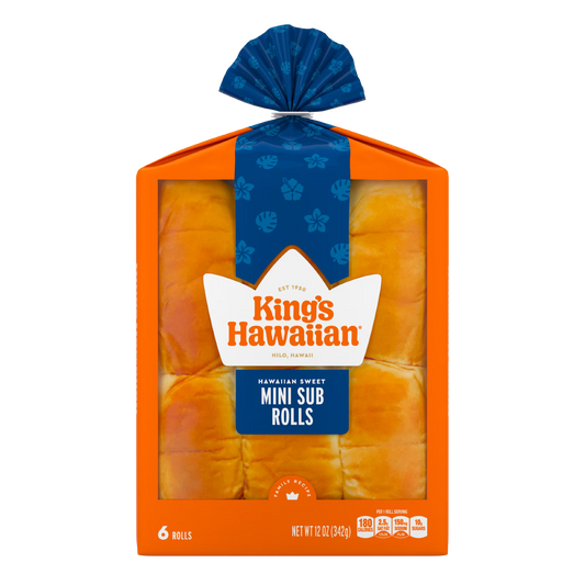 King's Hawaiian Original Hawaiian Sweet Mini Sub Rolls 6 Count, 12 oz, Shelf-Stable