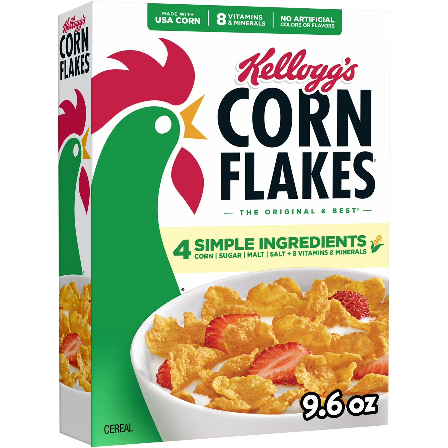 Kellogg's Corn Flakes Original Breakfast Cereal Box, 9.6 oz