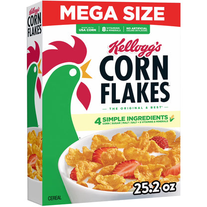 Kellogg's Corn Flakes Original Breakfast Cereal Mega Size Box, 25.2 oz