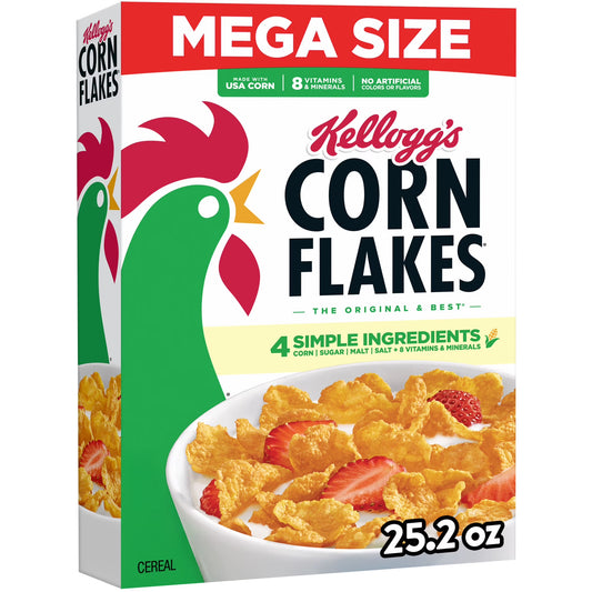 Kellogg's Corn Flakes Original Breakfast Cereal Mega Size Box, 25.2 oz