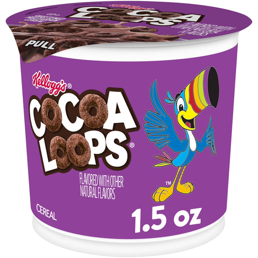 Kellogg's Cocoa Loops Original Breakfast Cereal, Good Source of Fiber Cup, 1.5 oz