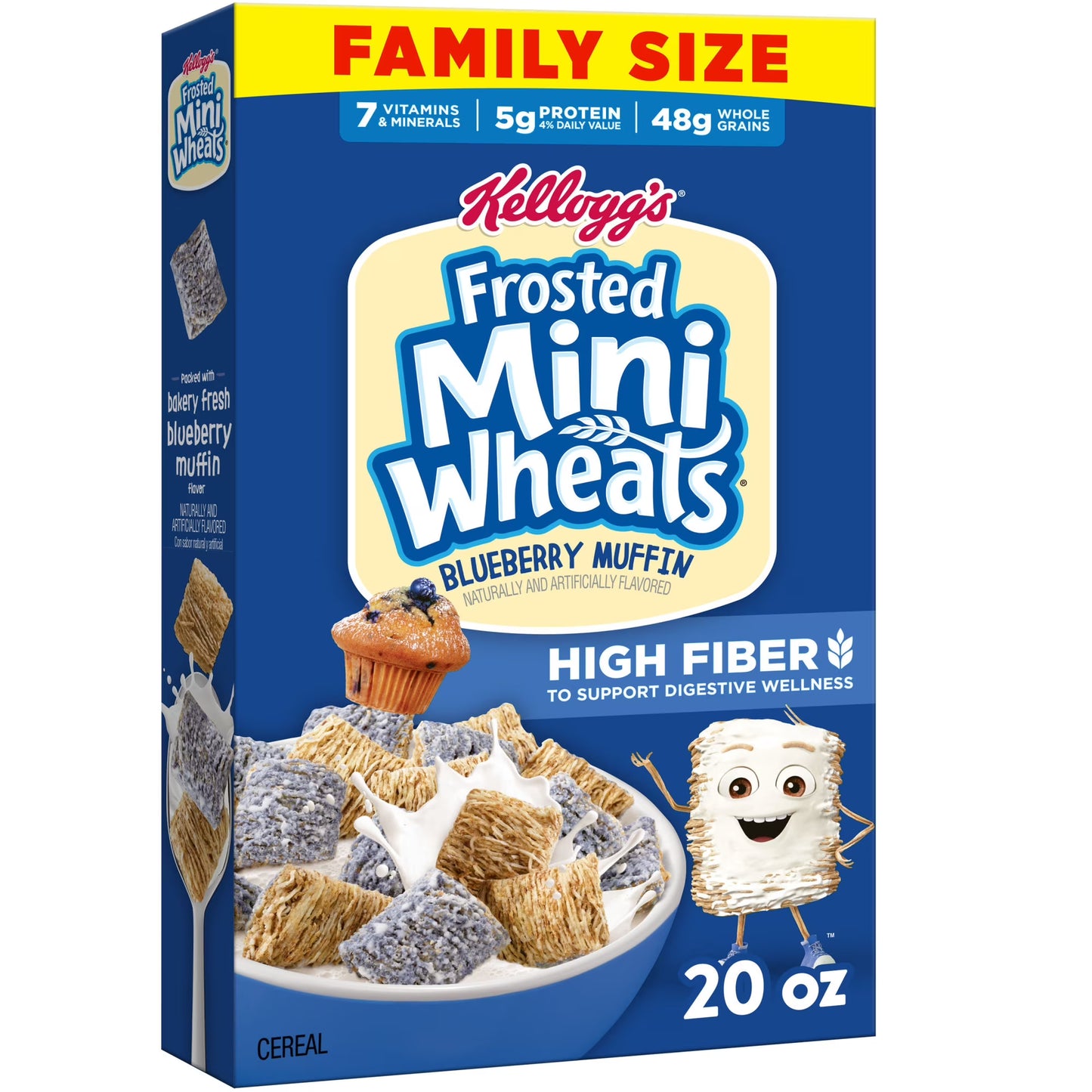 Kellogg's Frosted Mini-Wheats Blueberry Muffin Breakfast Cereal, 48g Whole Grain, Family Size, 20 oz