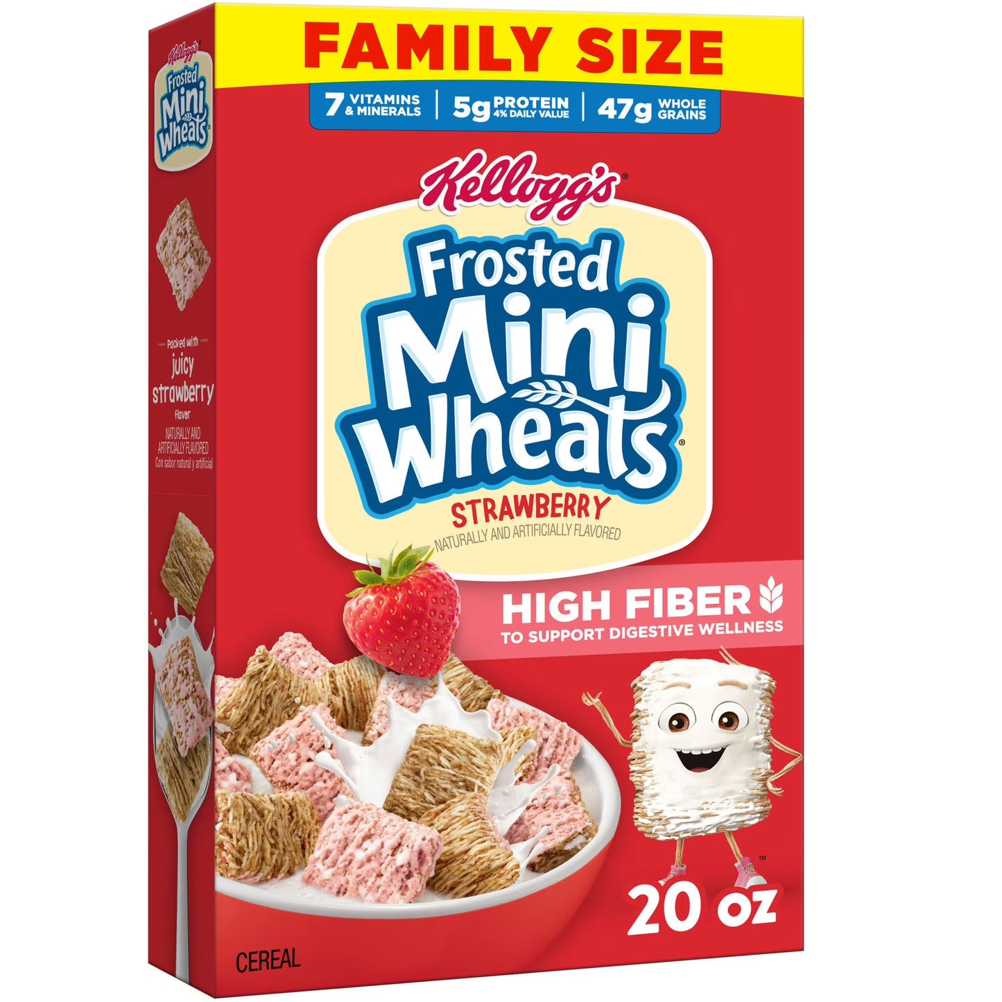 Kellogg's Frosted Mini-Wheats Strawberry Breakfast Cereal, High Fiber, Family Size, 20 oz