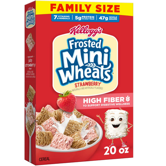 Kellogg's Frosted Mini-Wheats Strawberry Breakfast Cereal, High Fiber, Family Size, 20 oz